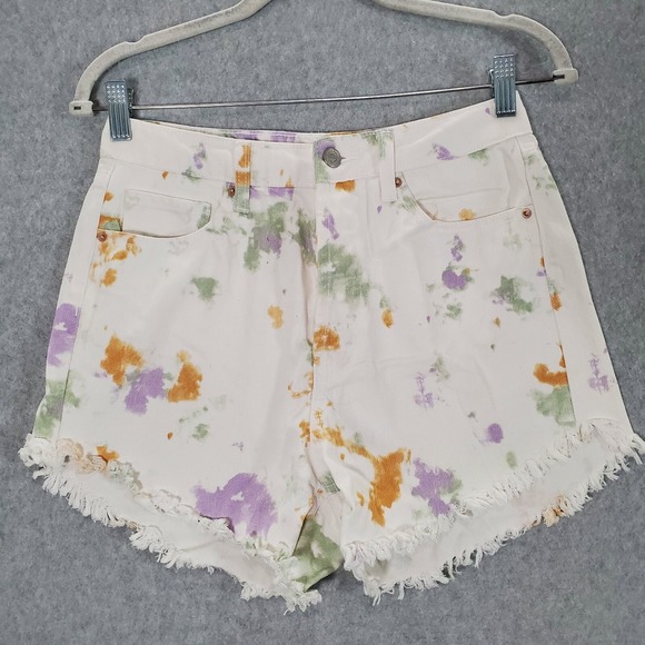 wild fable Pants - Wild Fable Women Shorts 4 White Tie Dye Denim High Waist Cut off Inseam 3"